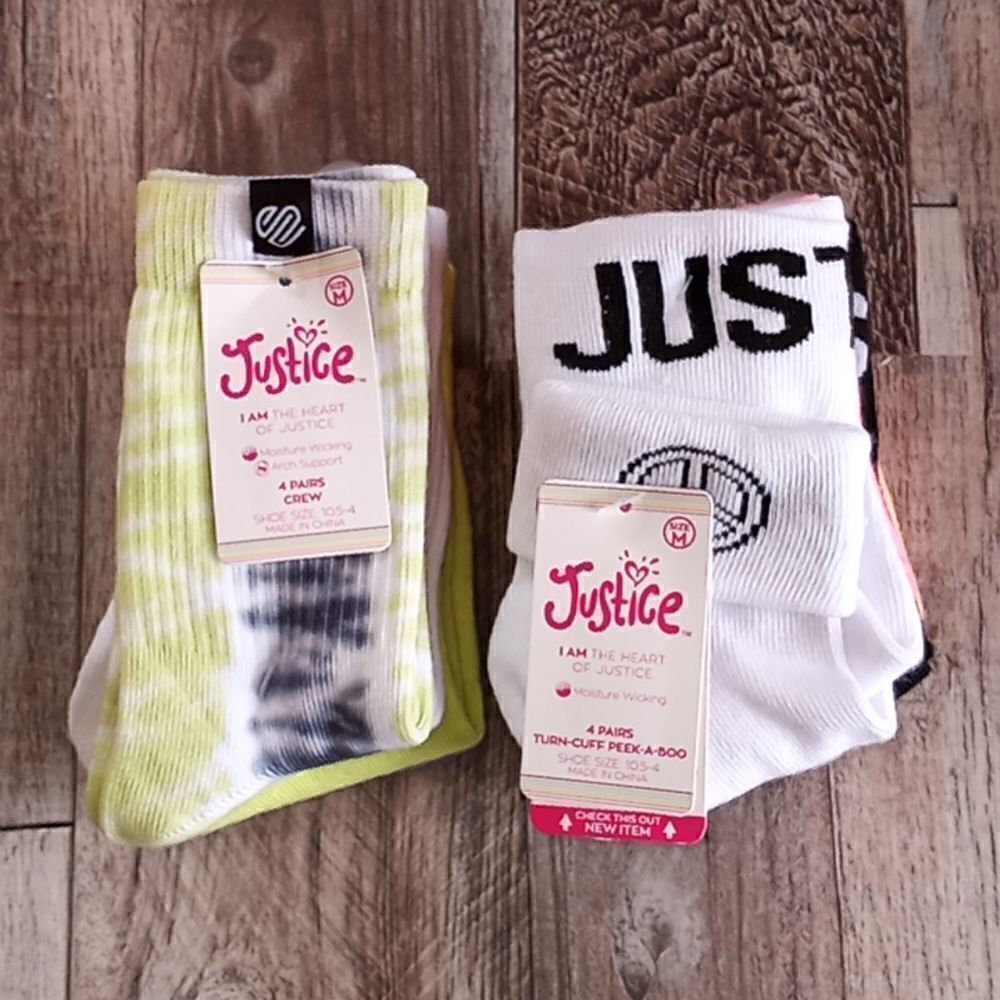 2 Packages of Girls Turn-Cuff Peek-A-Boo & Crew Justice Socks